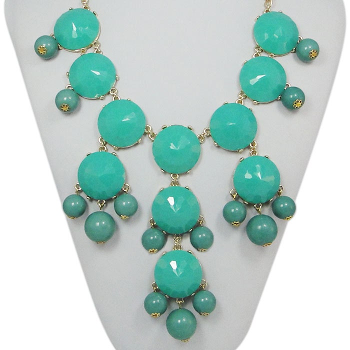 Turquoise Bubble Bib Statement Necklace, Chunky Necklace, Beaded Jewelry Necklace-115198291