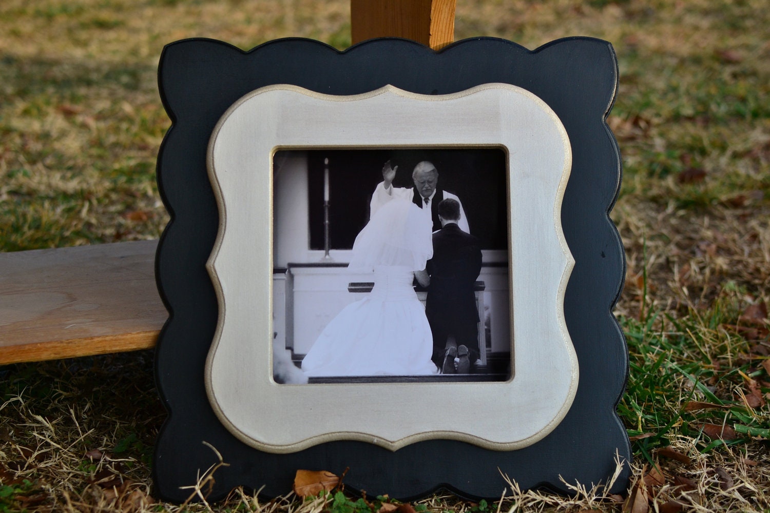 SAMPLE - 5x5 8x8 DOUBLE stack custom made frame black and cream