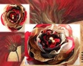 Red, black and brown large flower brooch with pearls in the middle makes an elegant gift for her - Beadsnbrooches