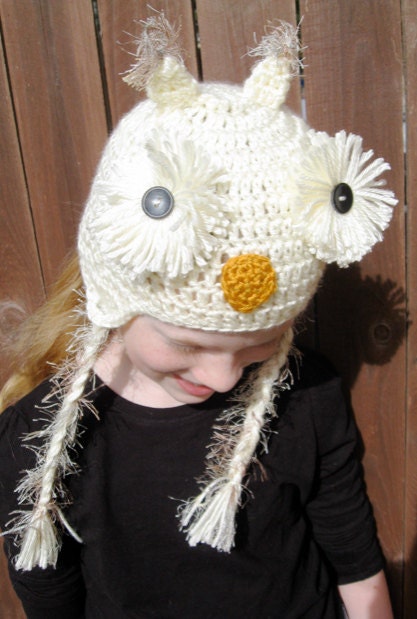 Hedwig Owl Crochewt knit hat with Earflaps - ChitlinDesign