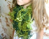 Green Olive Knitted Scarf winter and autumn fashion - Knitting ruffle scarf for Woman and Girls - Handmade Knit - KatrinKnitting