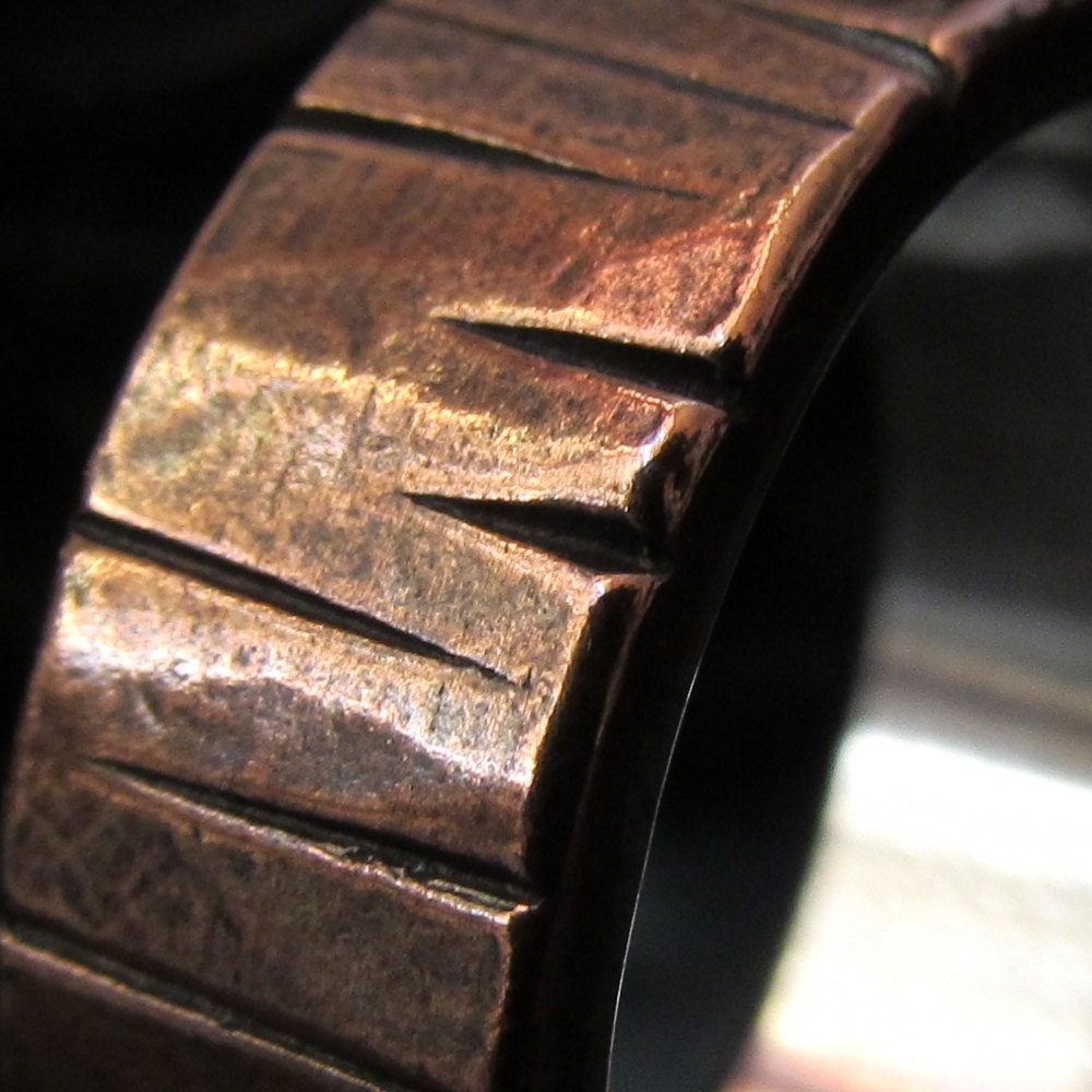 Mens copper silver textured wedding band gift ring steampunk industrial rustic design 03