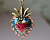 vintage style colorful love heart locket pendant necklace, with Cupid Arrows of Love, photo box, Can open