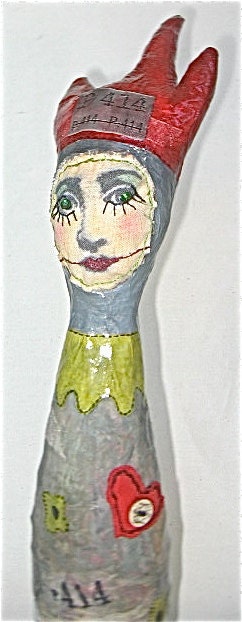 Original Whimsical Figurative Sculpture Paper  Maché Mixed Media Collectible Hand made Fantasy Art Doll Painted Sculpture Romantic Boho