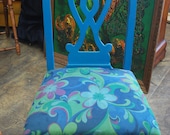 Hand Painted Shabby Chic Blue Floral Print Chair