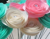 Stemmed Cotton Candy Spiral Paper Flower Bouquet 2" - Wedding - Home Decor - Gift - Party - Baby Shower