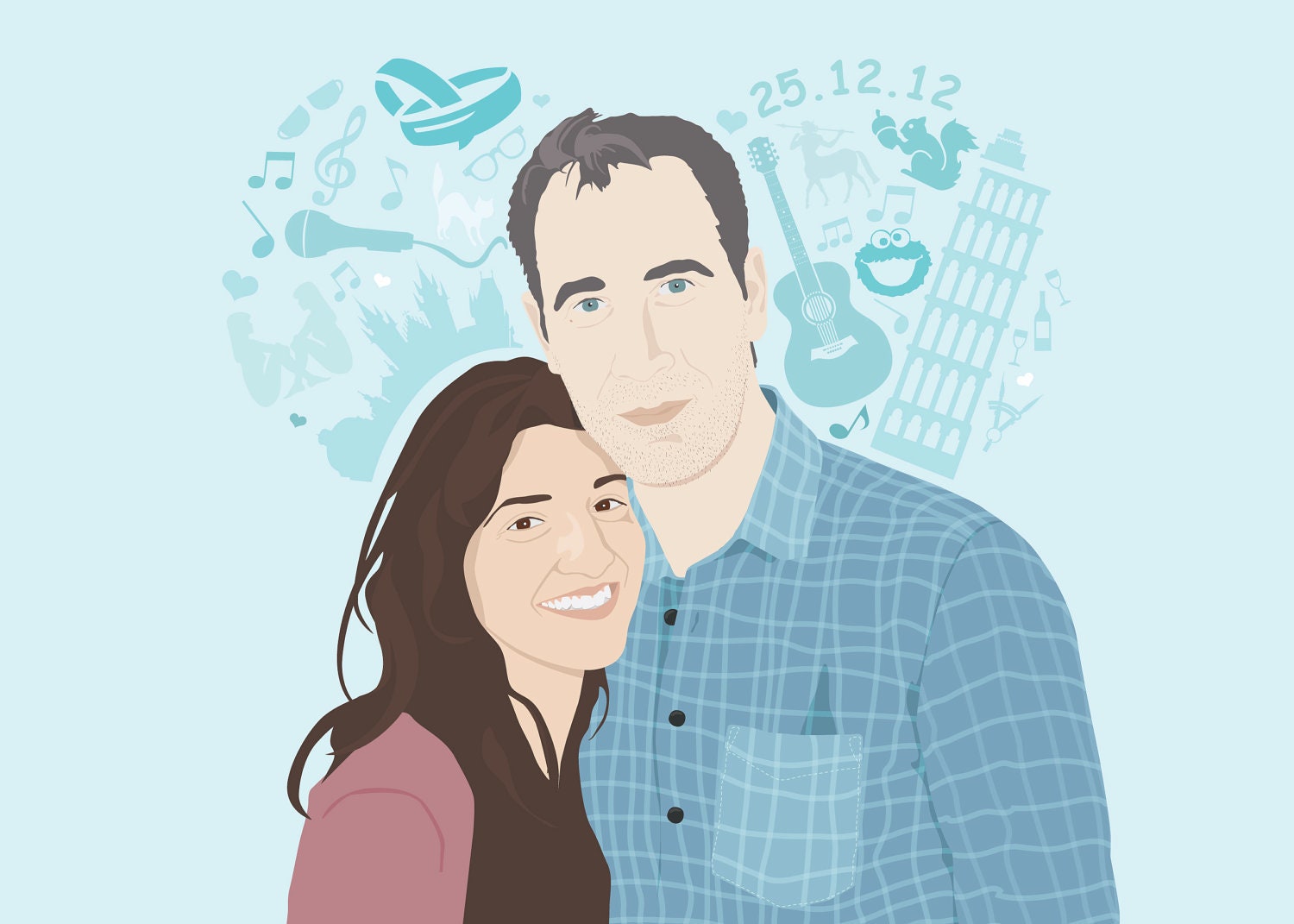 Couple Custom Portrait, wedding invitation, handmade couple/pet illustration, Valentines day gift- Digital File.