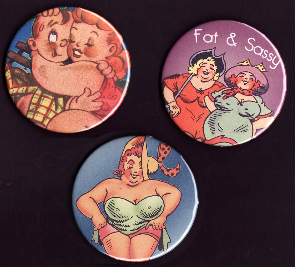 3 Fat Positive Magnets - taken from vintage postcards - Vintage Fat Pin Ups