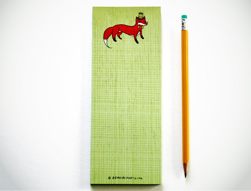 Red Fox Notepad by boygirlparty - Fox Stationery Note Pad Fox Design Fox Illustration - Recycled Paper Pad