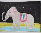 The Thirsty Elephant - Original ACEO
