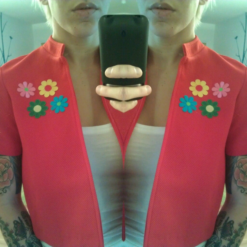 RED Vintage 80s Bolero Jacket with Flower Patch ON SALE