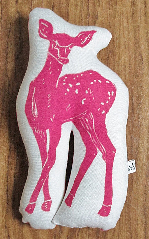 pink block print deer stuffie
