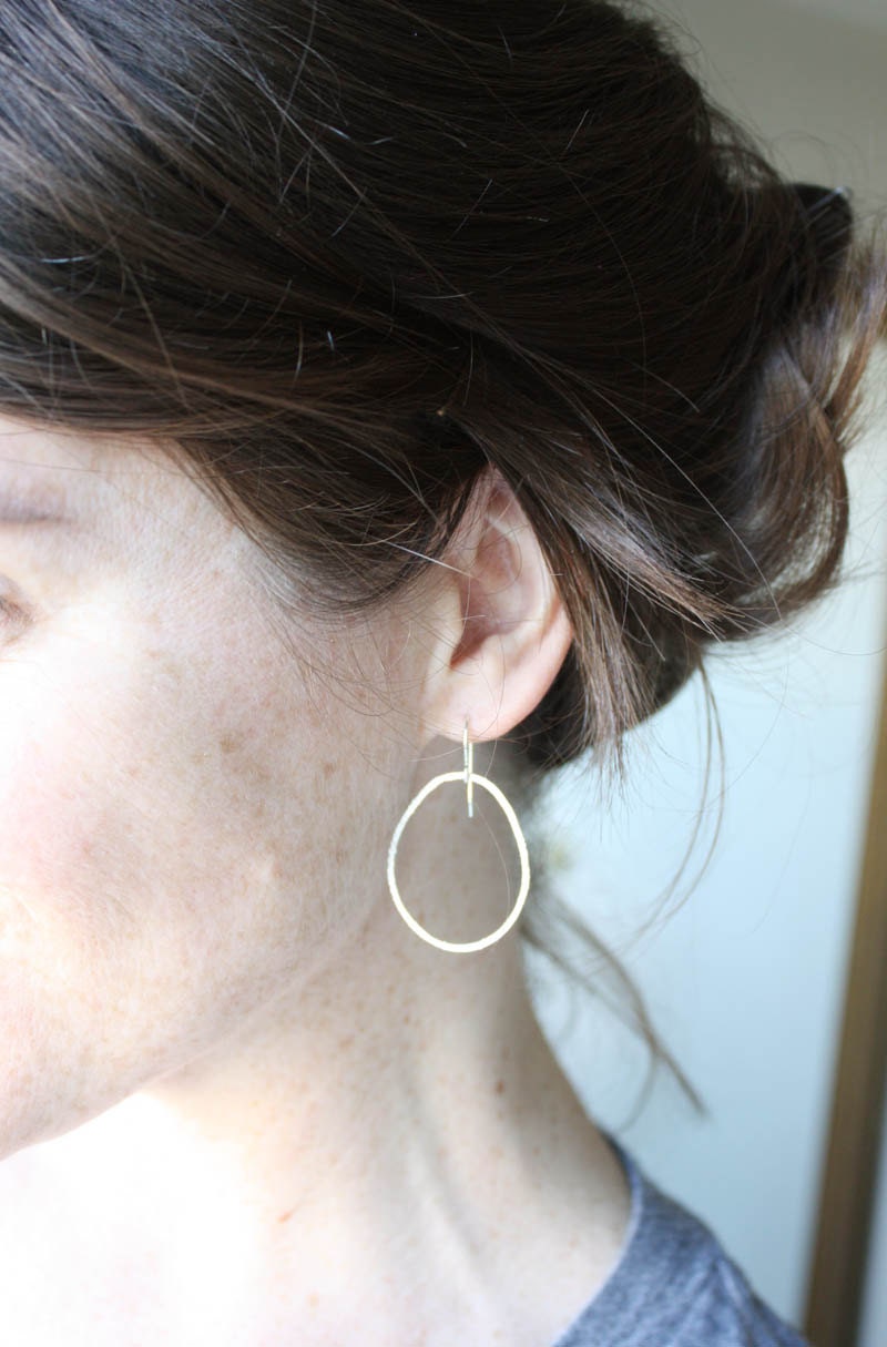 silver hoop earrings, sterling silver, round oval dangles, modern metalwork simple minimal jewelry