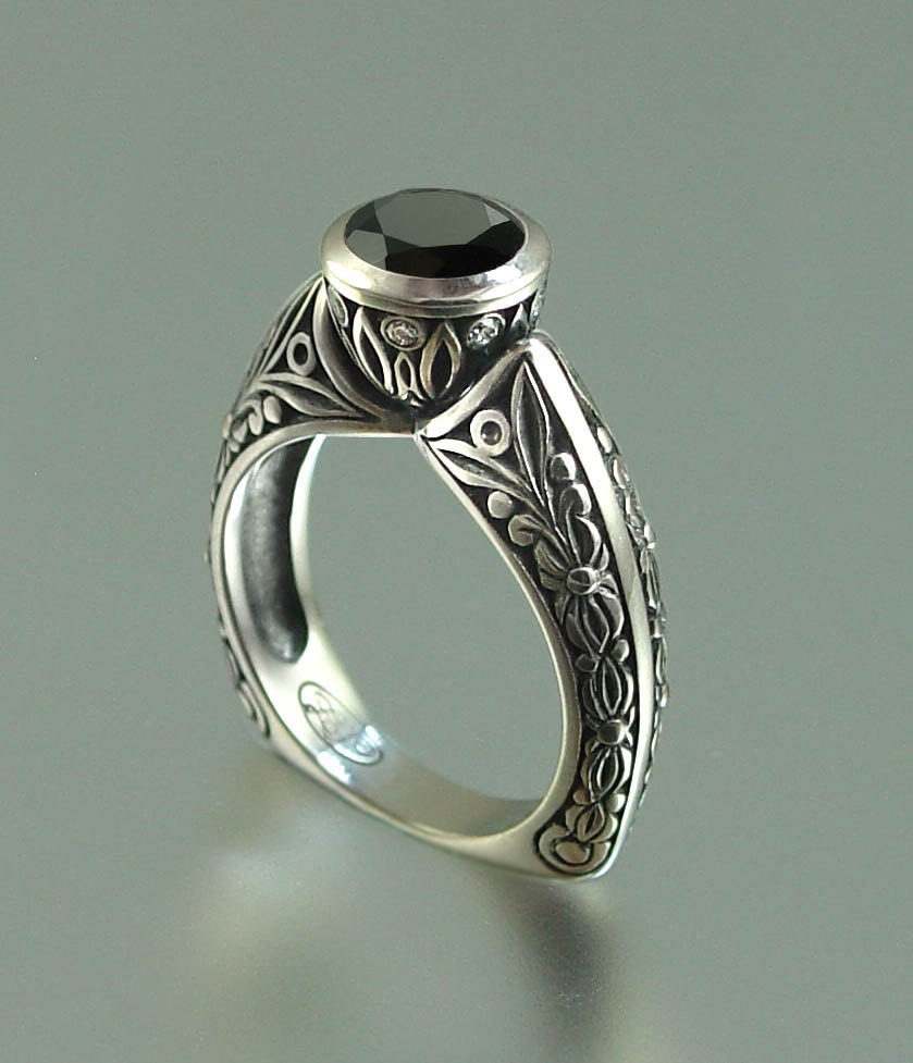 THE COUNTESS 14k gold engagement Black Diamond ring (sizes 4 to 7)