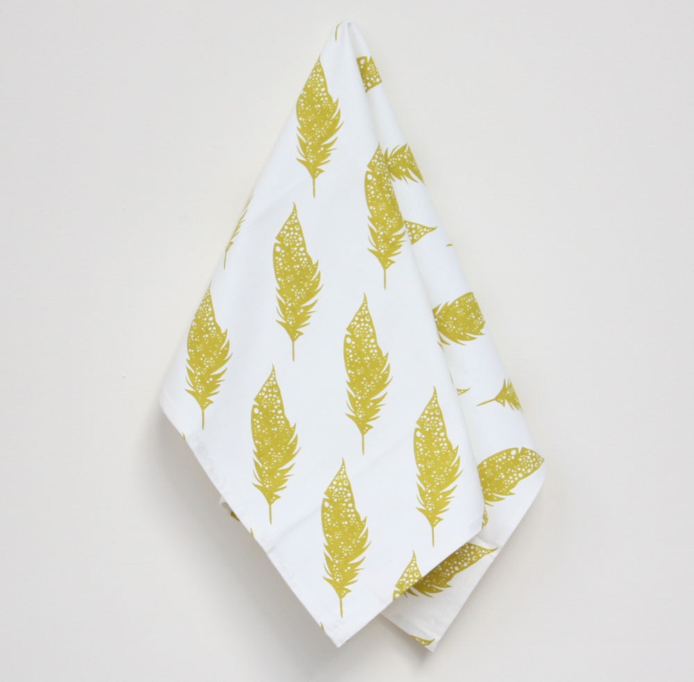 Organic Cotton Kitchen Towel - Citron Feathers