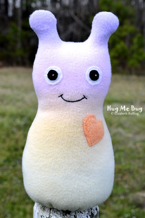 Handmade Bug, Stuffed Animal Plush Doll Kids Art Toy, Hug Me Bug, Personalized Hang Tag, Rainbow and Soft Orange Fleece, 12 inch, Ready-made