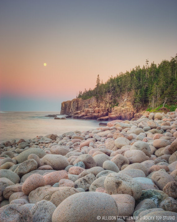 Maine Landscape Photograph, Fine Art Photo, Nature Wall Art, Beach Art, Nature Photography Print, 8x10 Art Print, Maine Art "Moonrise"