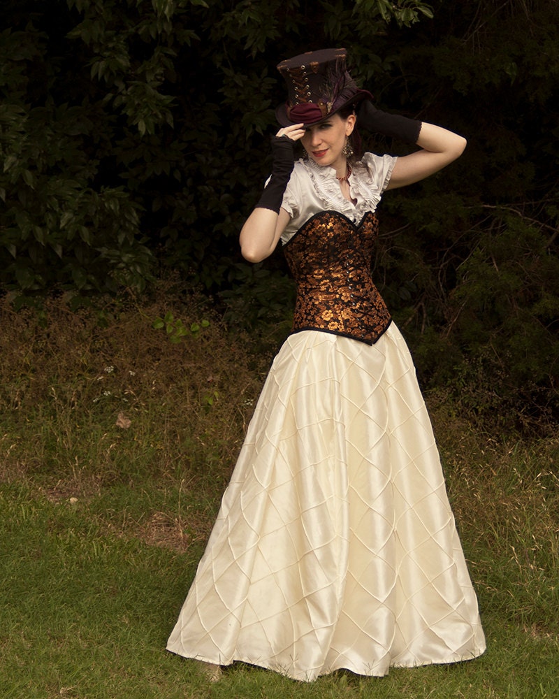 Ivory Pintuck Long Skirt for Steampunk Renaissance or Bridal