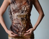 Eco fashion dresses  Nuno felted and eco printed dress  from natural silk and wool dyed with plants OOAK
