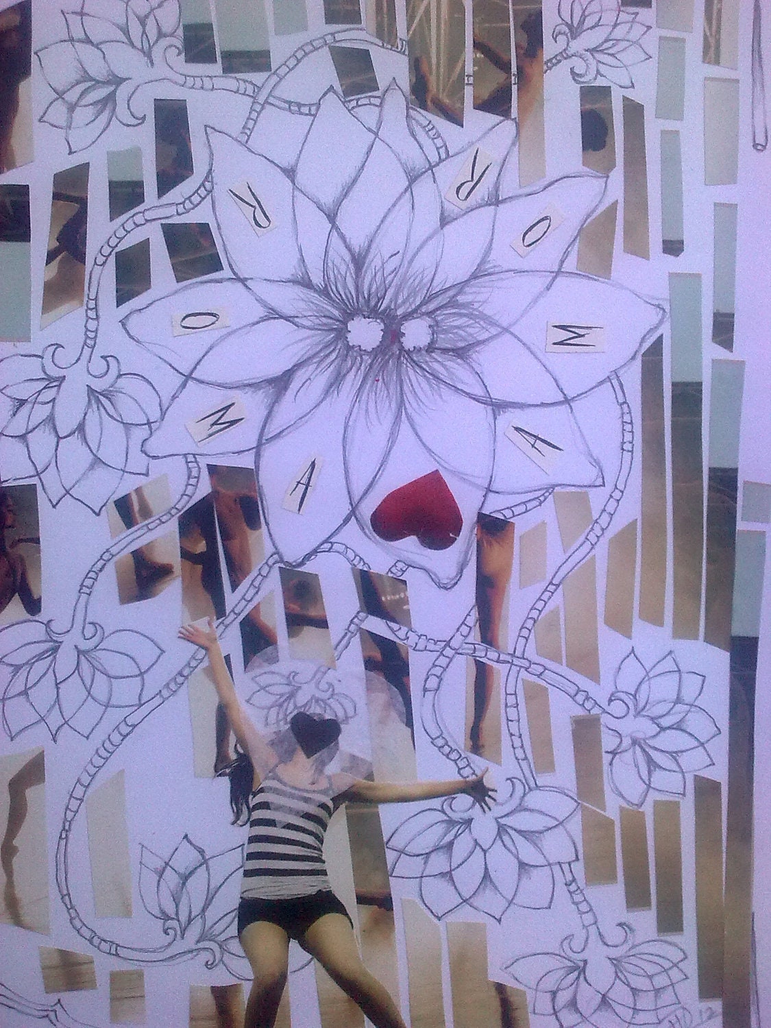 Mixed Media Original - Amor Amor - pencil and collage on A4 sketch paper