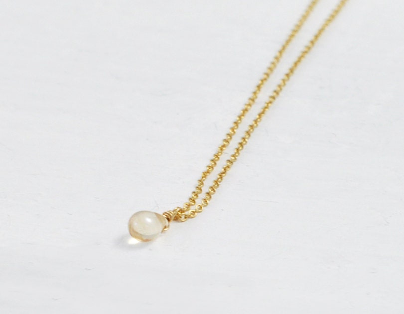 Dewdrop honey - small golden beige teardrop necklace - dainty everyday jewelry  gift for her
