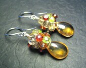 Autumn in Vermont ..... Citrine, Peridot, Pyrope Garnet, Mandarin Garnet, Smoky Quartz ... Gemstone Cluster Sterling Silver Dangle Earrings