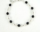 Black and Silver Bracelet,  Sterling Silver Jewelry Handmade, Sterling Silver Bracelet, Tiffanys, Bead Bracelets, Womens, Swarovski Crystals