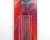 Refrigerator Bud Vase / Fused Glass Pocket Vase / Flower Vase - Aqua Blue Daisy on Red Swirl