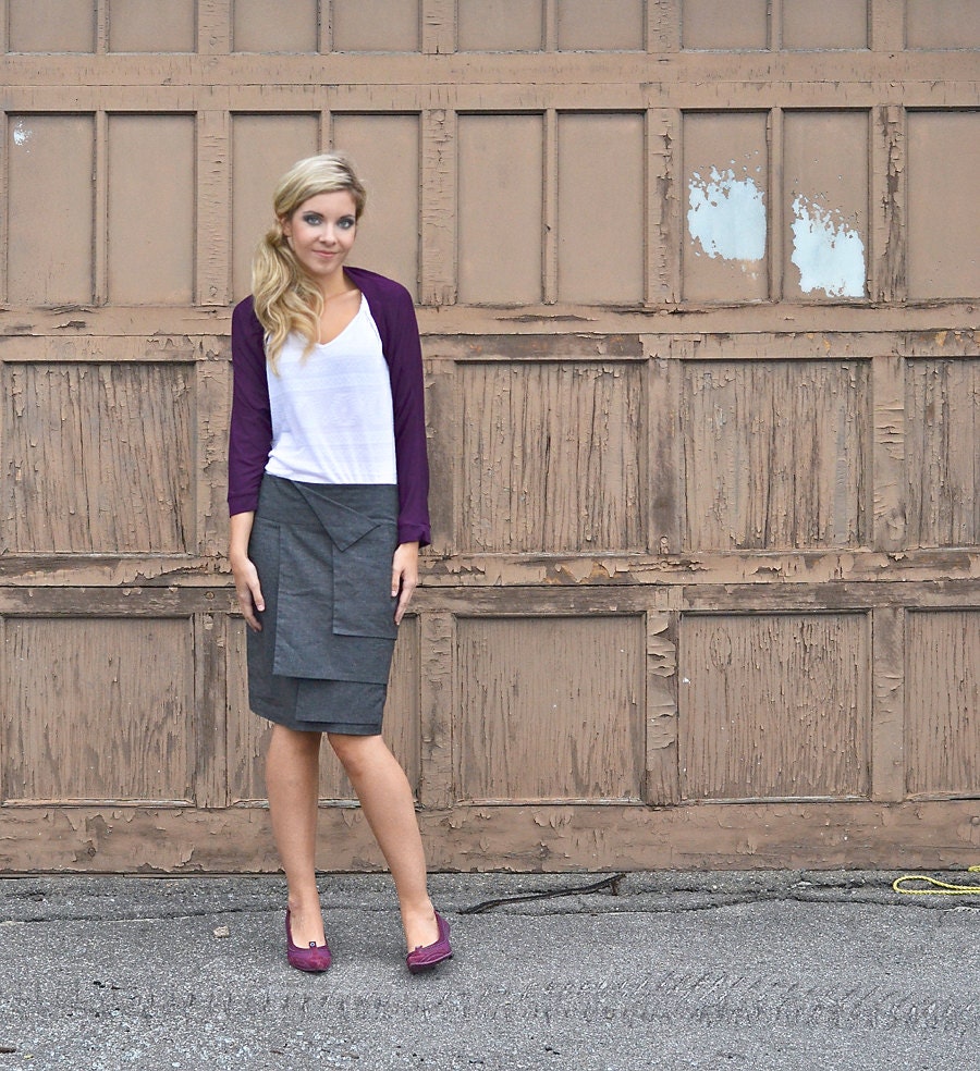 Panel skirt made from hemp and recycled polyester - custom made in a dark gray chambray