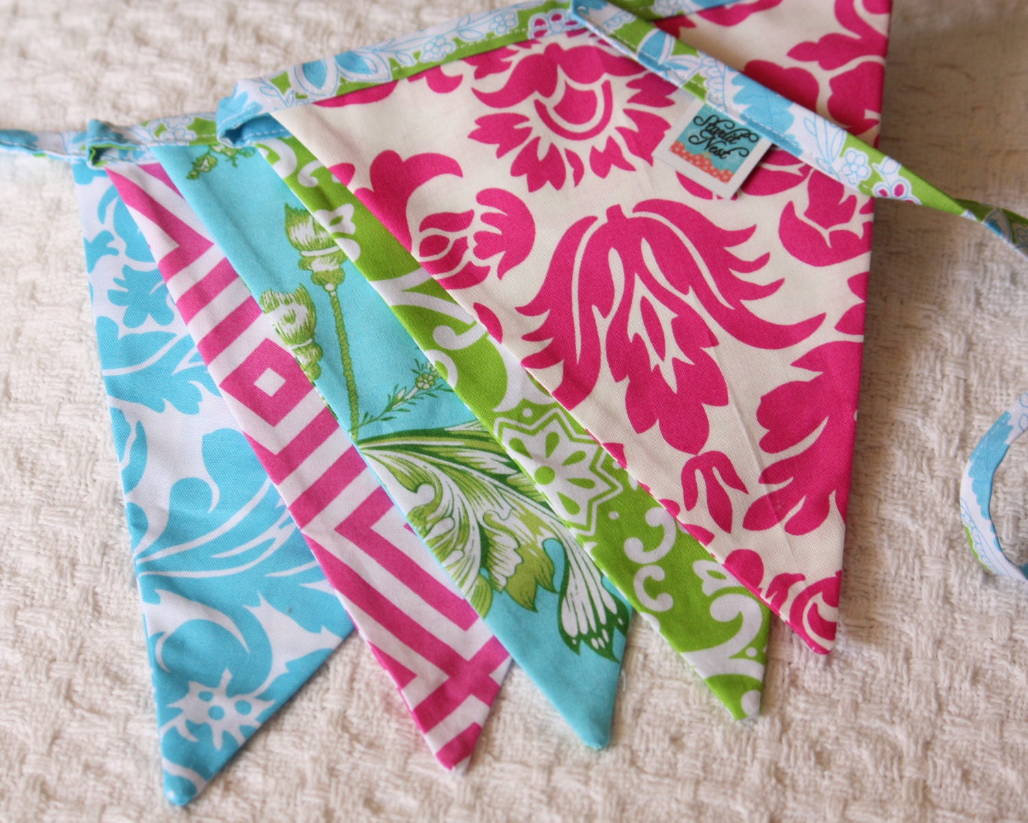 Colorful Fabric Flag Bunting, Prop Banner,  5 Large Flags. Birthday Banner, Photo Prop, Wedding Decoration.