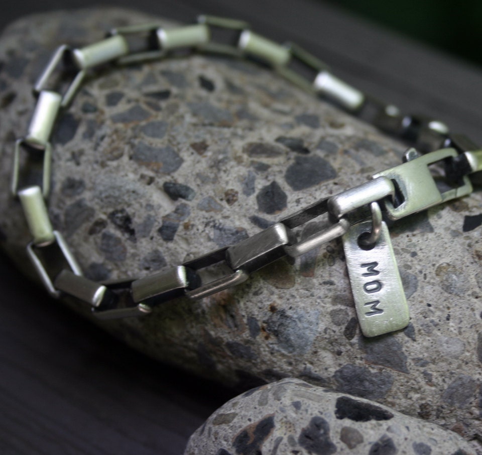 Customized Sterling Silver Box Chain Bracelet Heavy Solid Sterling With Custom Stamped Tag