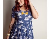 Blue Mustard Gold BOW  Baby Doll Dress Flower 90s DIY
