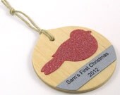 Personalized Christmas Ornament Crimson Red Bird Your Text - 2012 - Babys First Christmas - Our First Christmas - Family Christmas Ornament