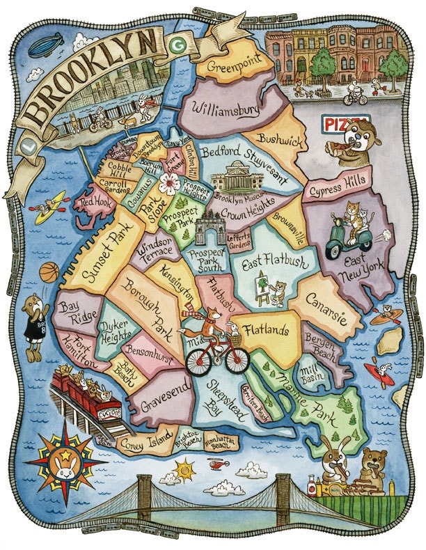 Brooklyn New York  Map Art Print 8" x 10"