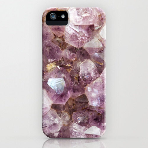 iPhone Mobile Phone Case - Mineral Photograph of Amethyst Crystals - Amethyst and Gold