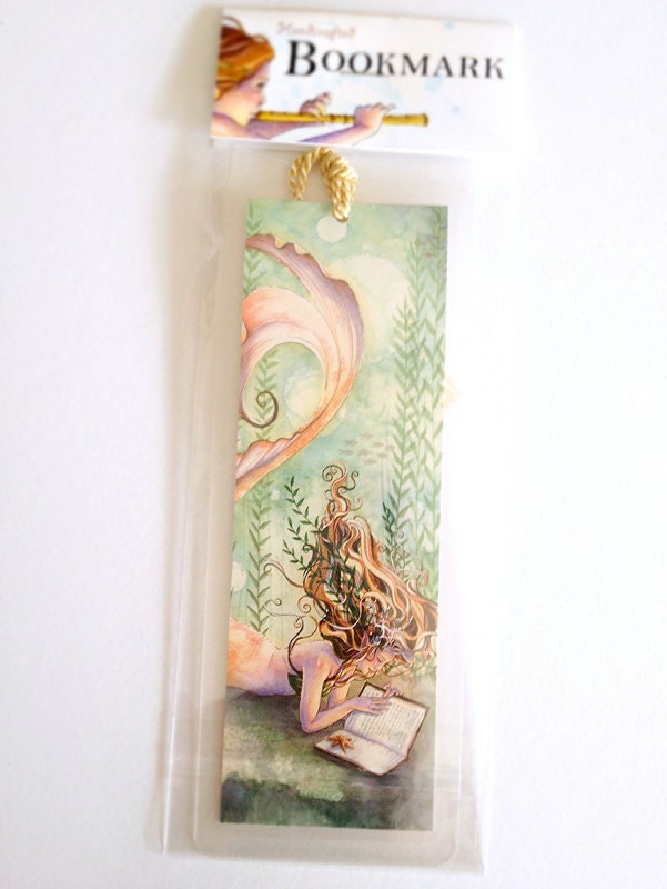 Mermaid Bookmark Golden Orange Reading Mermaid
