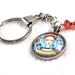 Silver Keychain Frida Kahlo Art Key Chain Upcycled Beaded Keyring Key Ring Silver Metal Original Mexican Art Print Blue Red