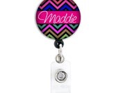 Retractable ID Badge Holder - Personalized Name - Black Rainbow  - Choice of Center Colors