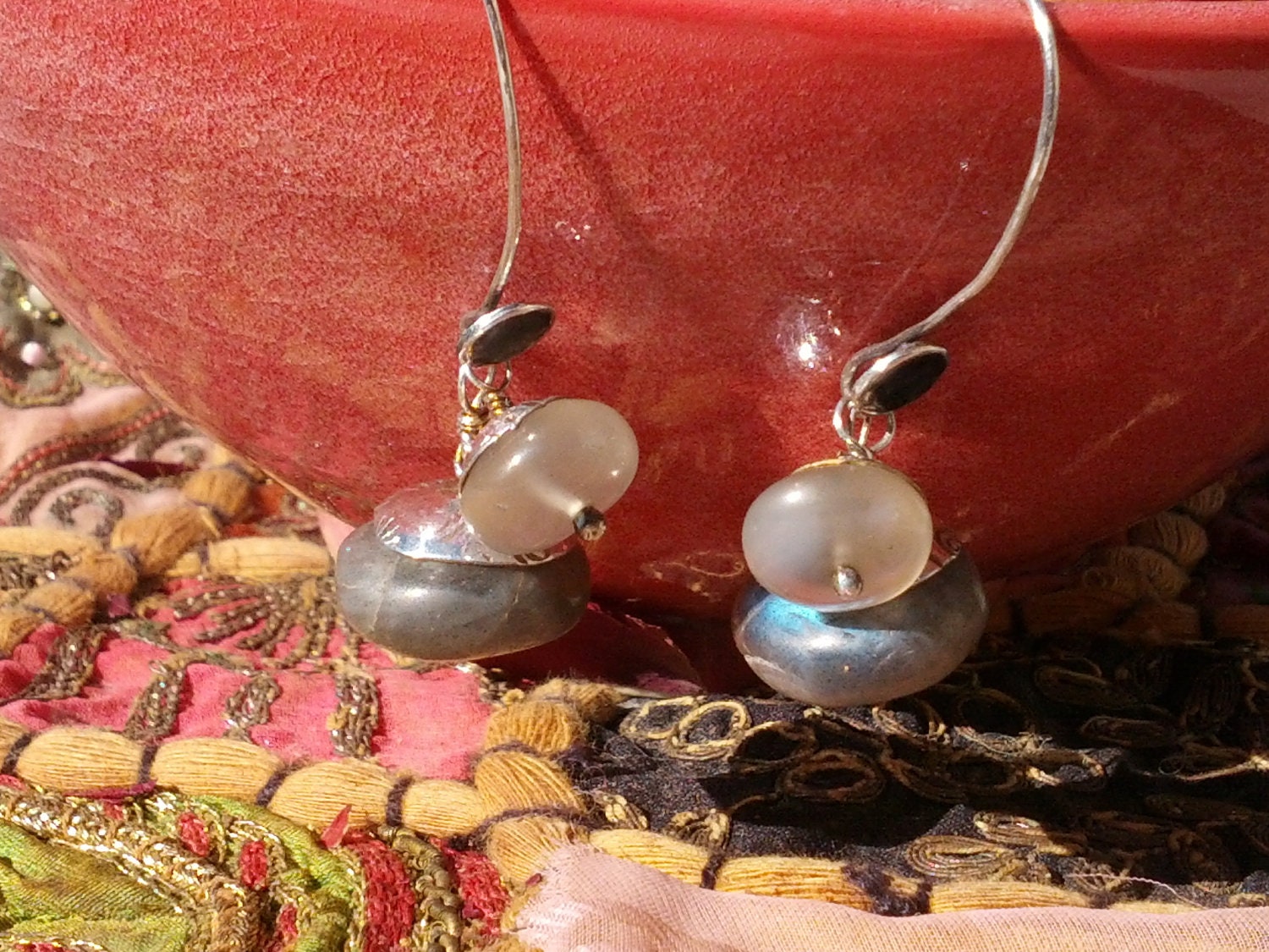 Labradorite and Quartz Sterling Silver Earrings