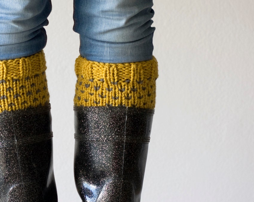 Boot cuffs , boot toppers in Yellow with grey  dots
