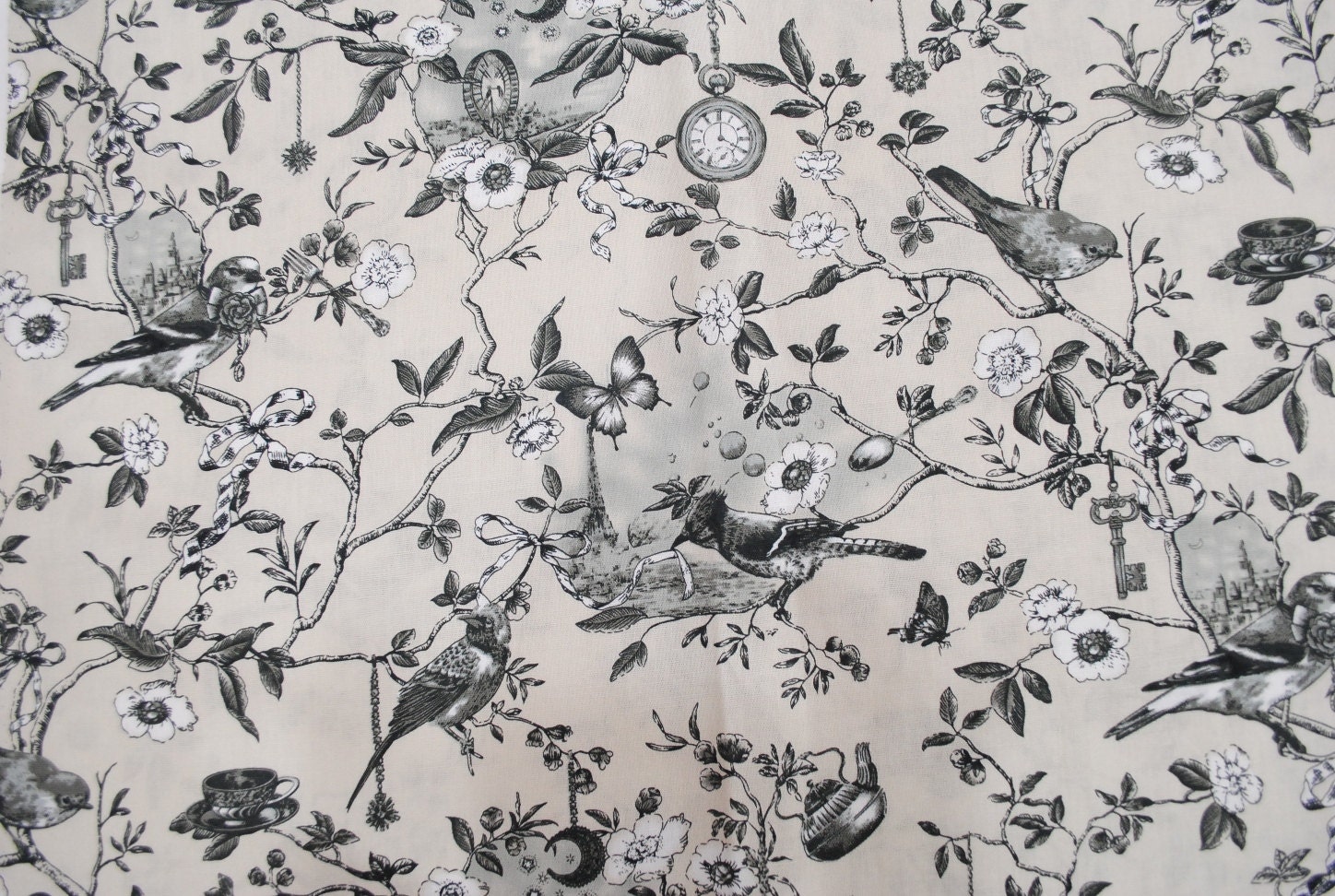 Birds on Tree Cotton Fabric Half Yard