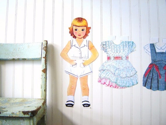 Vintage Wall Hanging Paper Doll and Dresses Set