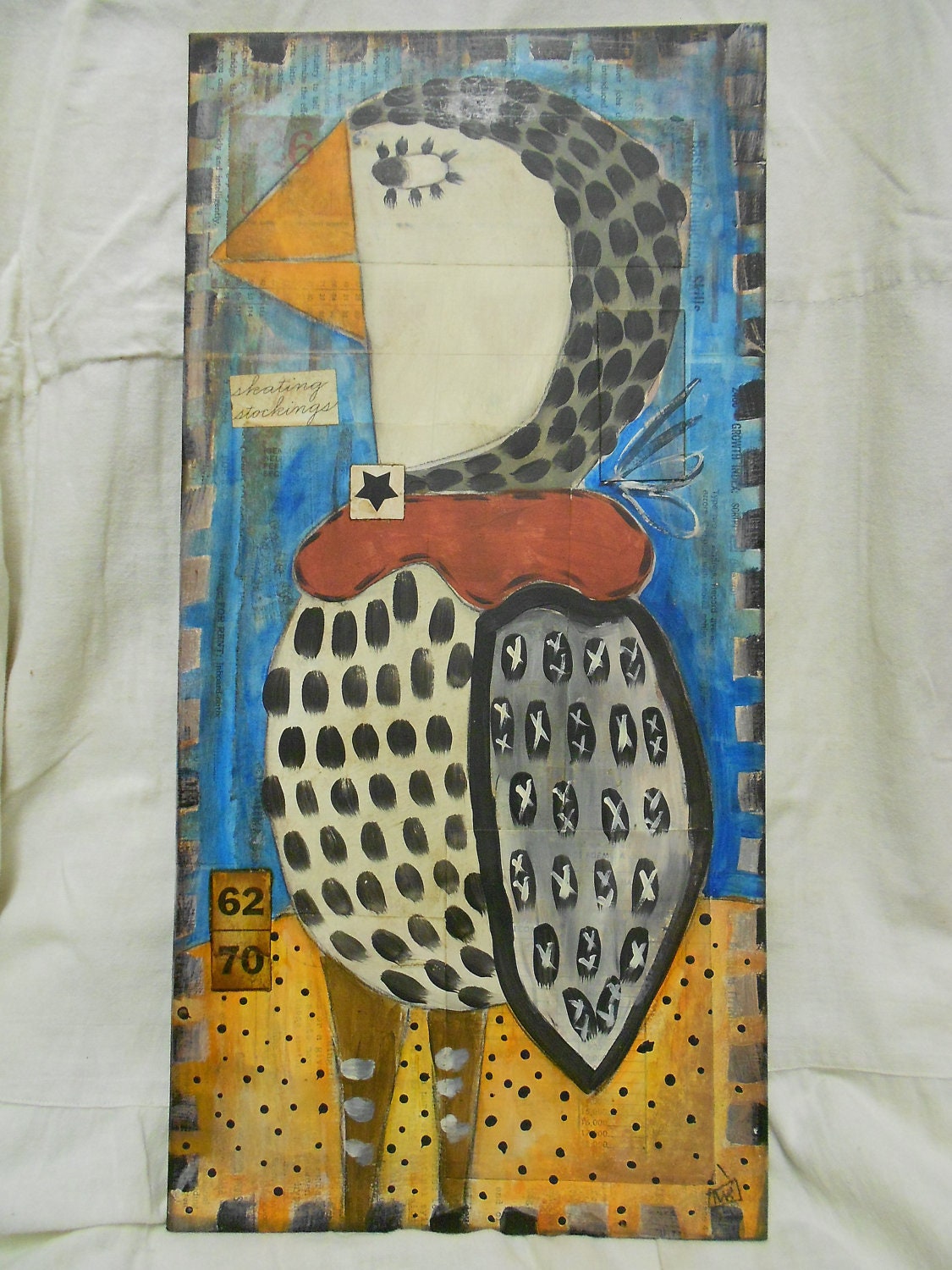The Proper Penguin- original mixed media - WALL HANGING