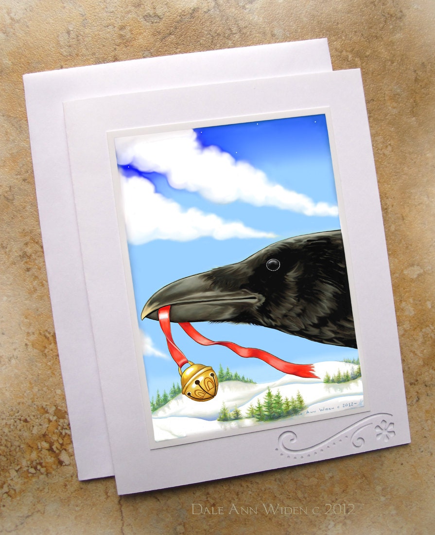 Winter Card Crow Raven with Envelopes 4x5 1/2 The Bell