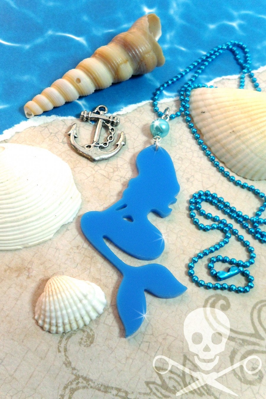 BRIGHT BLUE MERMAID - Laser Cut Acrylic Charm Necklace