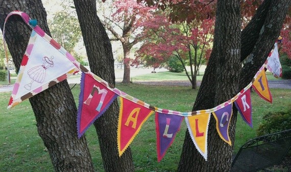 hand embroidered personalized Custom Name Banner - little dresses - birthday party decoration or bedroom/nursery decor - up to 7 letters Il_570xn