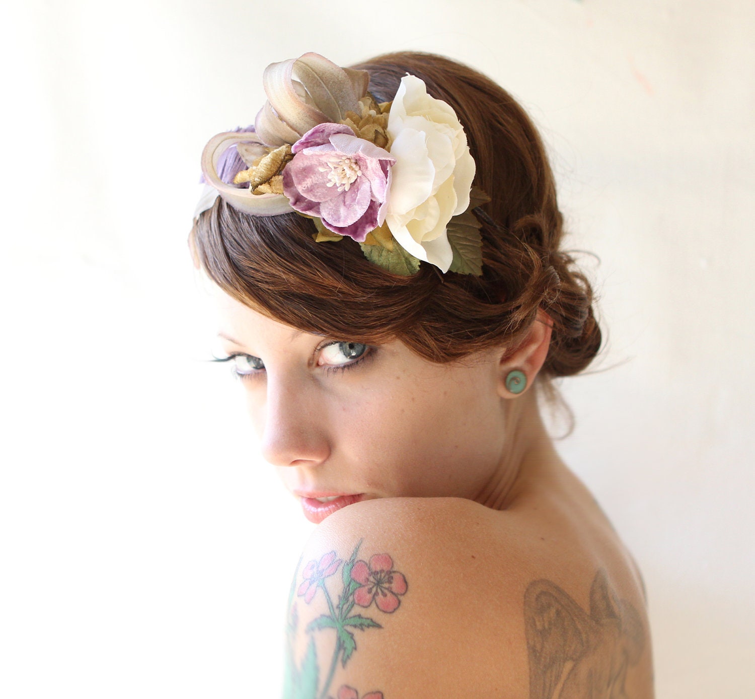 Wedding headband, Bridal hair, flower fascinator, Whimsical hair piece, Hair band - PARADISO - plum velvet flowers - whichgoose