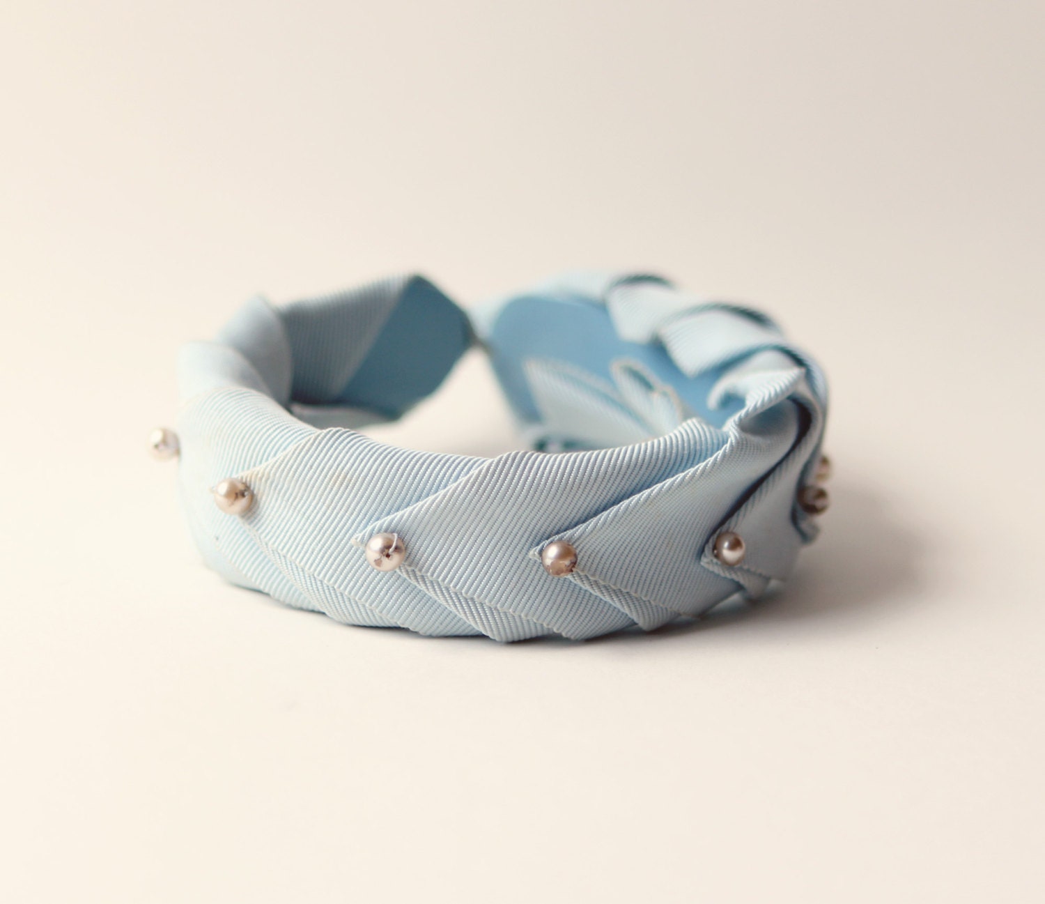 vintage whimsical blue party hat, grosgrain ribbon headband with pearls