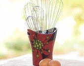 Floral Vase / Utensil Holder - Red Poppy Handle Vase - Bold Vibrant Graphic Floral Ceramic Pottery Modern Home Decor Gifts