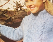 Knitting pattern, vintage, chunky yarn kids vest with cables and hat, Patons